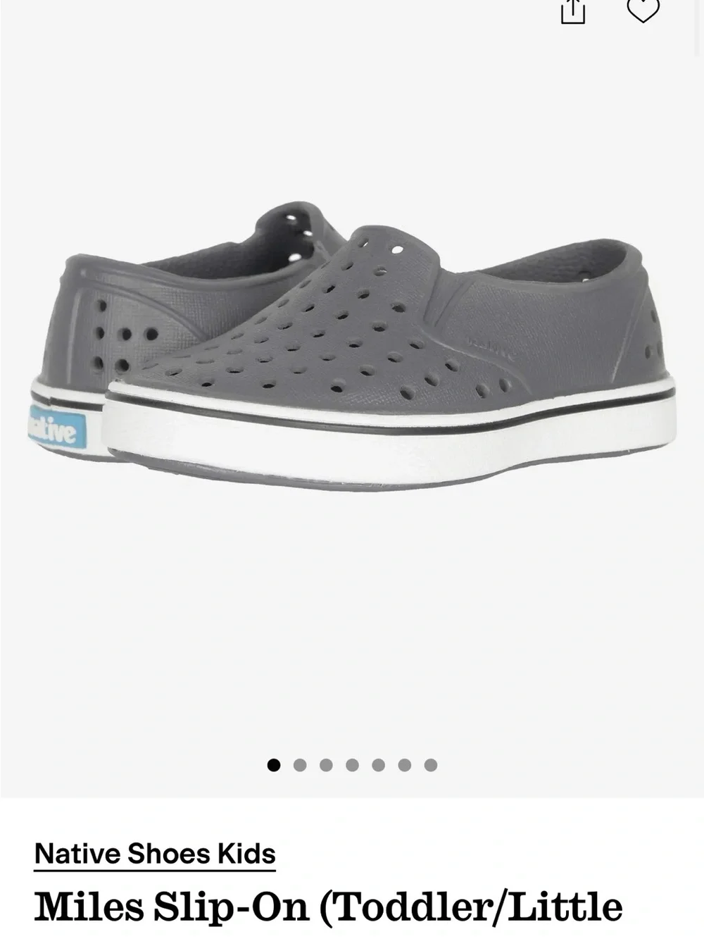 Native Shoes Kids Miles Slip-On in Grey with White Sole